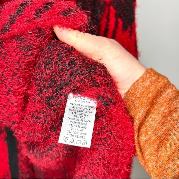 August Silk Feathered Buffalo Plaid Open Buffalo Check Cozy Soft Cardigan Large - Picture 7 of 9